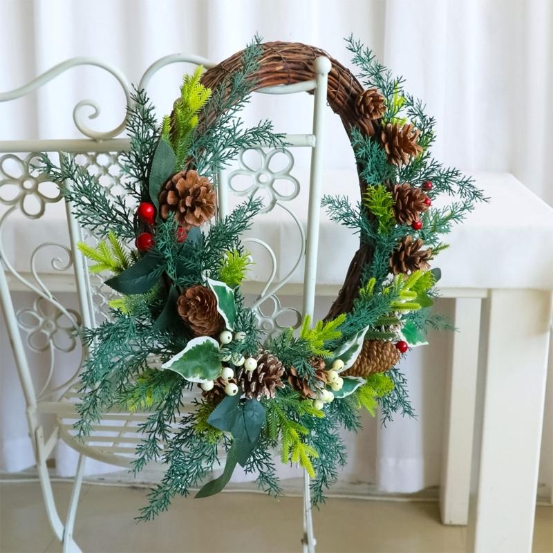 Artificial Wreath Christmas Wreath with Pinecone Berries Decoration for Front Door Garden Yard Christmas Decorations