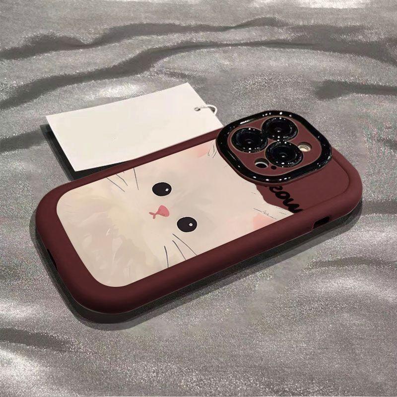Cartoon Compatible with Apple 15/14 Plus Matte 13 Silicone 12mini Cat 16promax Phone Case