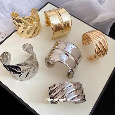 Metallic Irregular Wave Texture Open Bangle Bracelet: Versatile Fashion Jewelry for Women