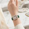 Women Vintage Petite Bracelet Dainty Watch Small Square Analog Quartz Watch Luxury Ladies Adjustable Leather Strap Rhinestones Wristwatch for Women