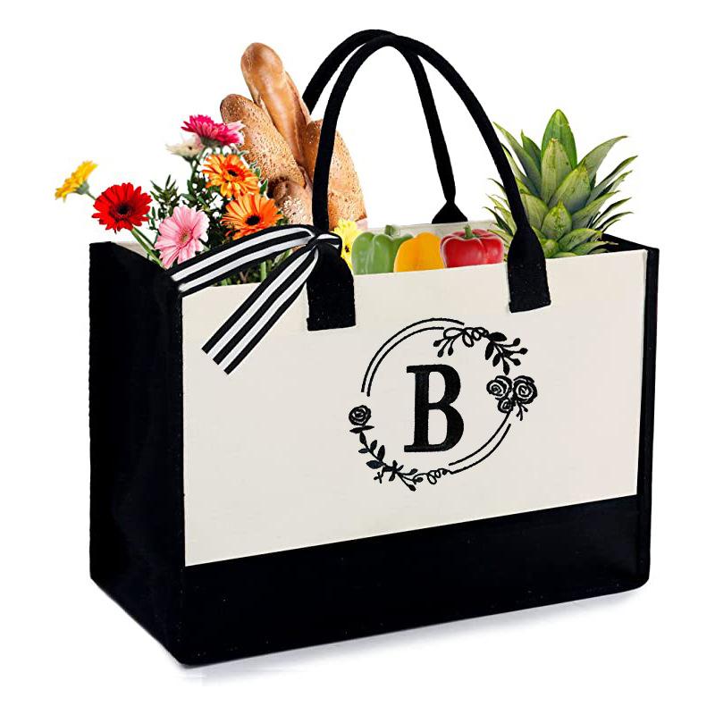 JMG Bags Canvas Tote Bag met Letterprint, Grote Enkele Schouder Handtas voor Boodschappen 43*17*30cm