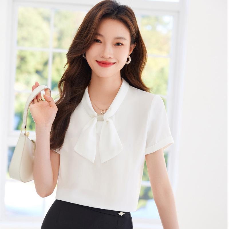

Chiffon Short Sleeve Slim Fit Summer Shirt for Women - 2024 Fashionable Professional Workwear Top Triple Extra Large