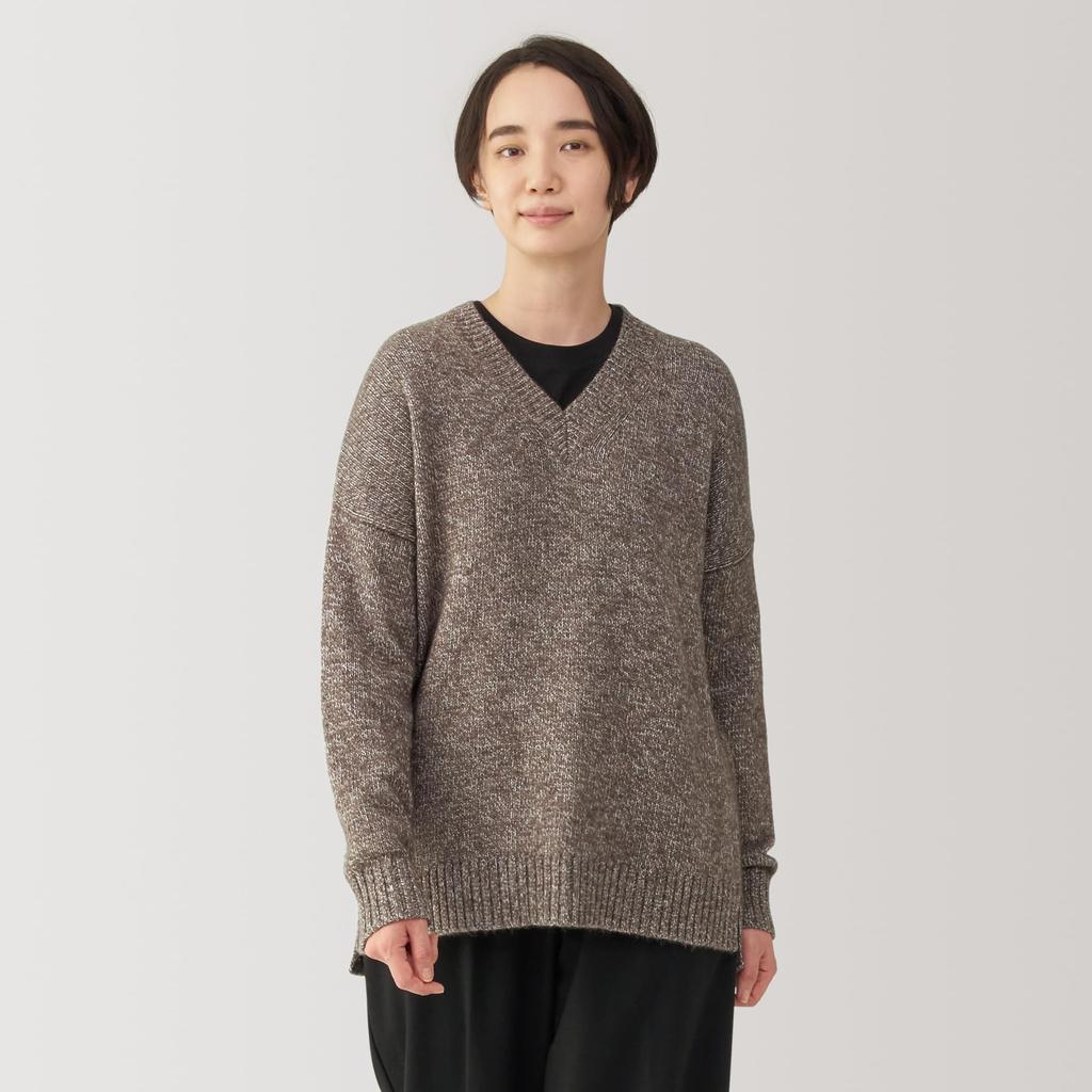 MUJI Yak Blend Dark Mocha Size Size S Women's V-Neck Sweater, Brown, BA1P9A4A, Women's