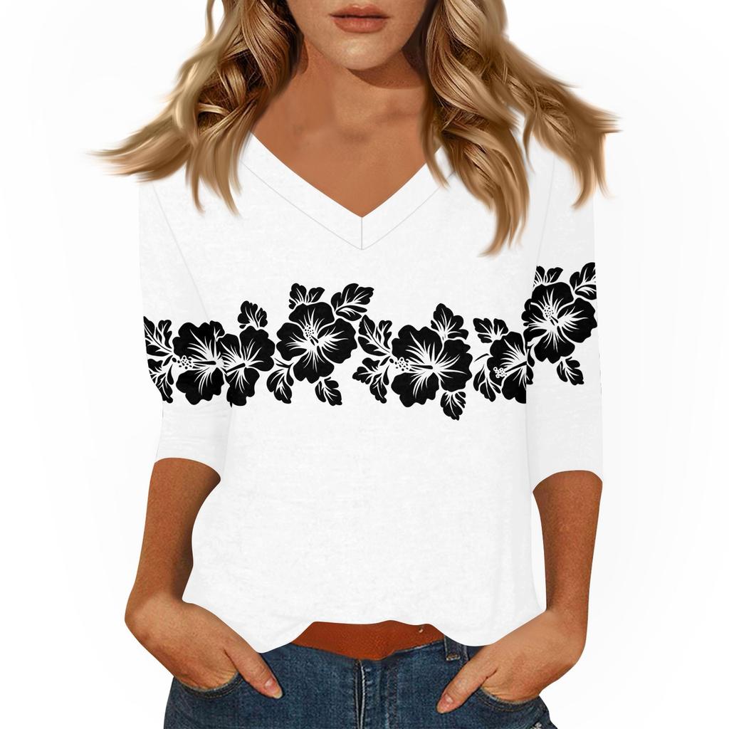 Women's Casual 3/4 Sleeve T-Shirts V-Neck Tops