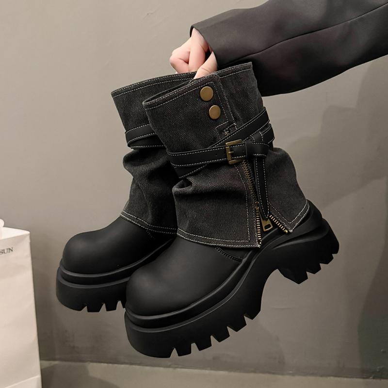 Fashion Hot Selling Flats Platform Cowboy Boots Women's Zipper Shoes 2025 Winter Goth Chelsea Boots New Trend Dress Fashion Ladies Boots