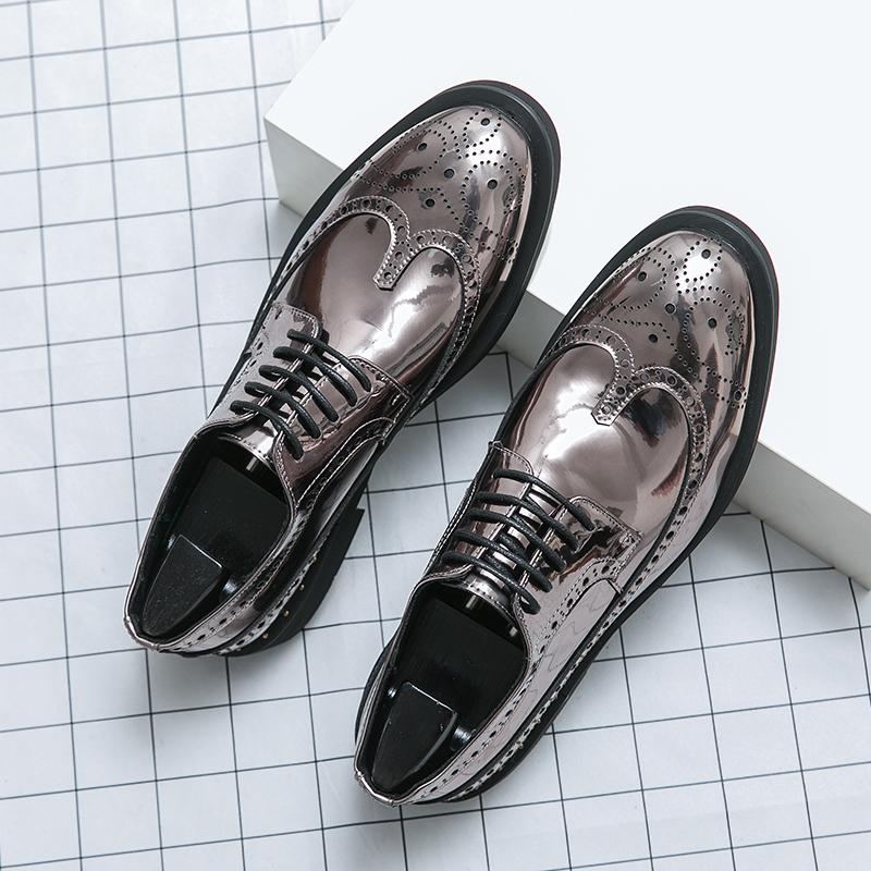 New In Gold Brogue Shoes for Men Wedding Lace-up Spring Autumn Size 38-46 Handmade Men Shoes  Men Dress Shoes