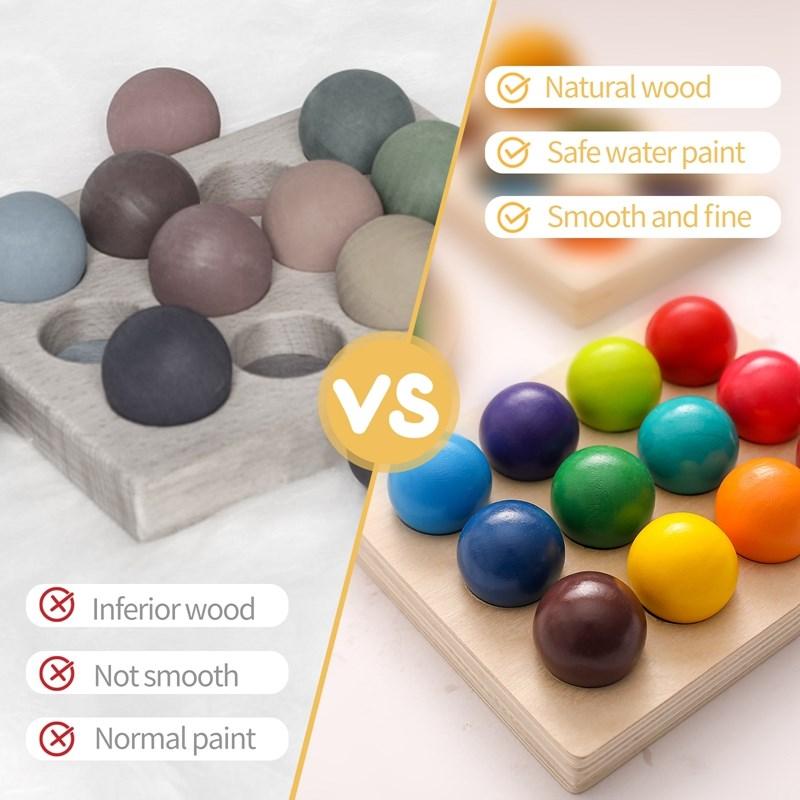 Wooden Montessori Toys for Kids Early Education Preschool Toy Rainbow Ball Matching Sensory Game Color Cognitive Sorting Board