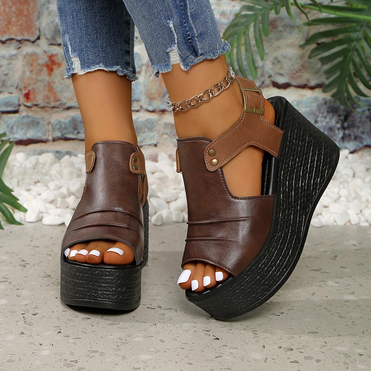 

Fashion Women Summer New Wedges Platform Sandals Women Sexy High Heel Sandals Peep Toe Open To Walking Designer Shoes Sandalias De Mujer 38 коричневий