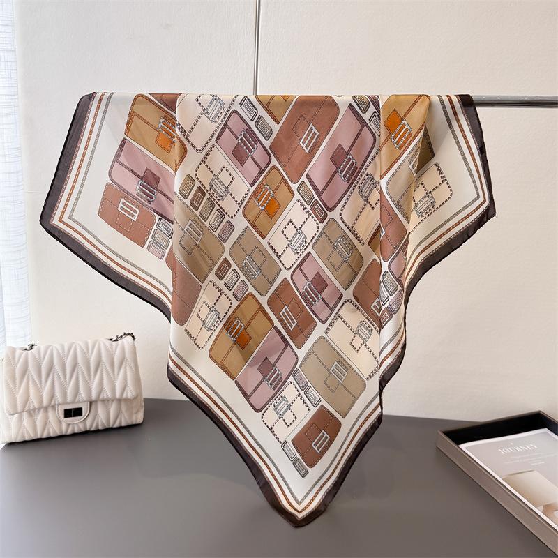 Luxury Brand  Chain Print Square Silk Scarf for Women Hijab Hair Bands 70cm Neckerchief Female Satin Shawl Ribbon Headband