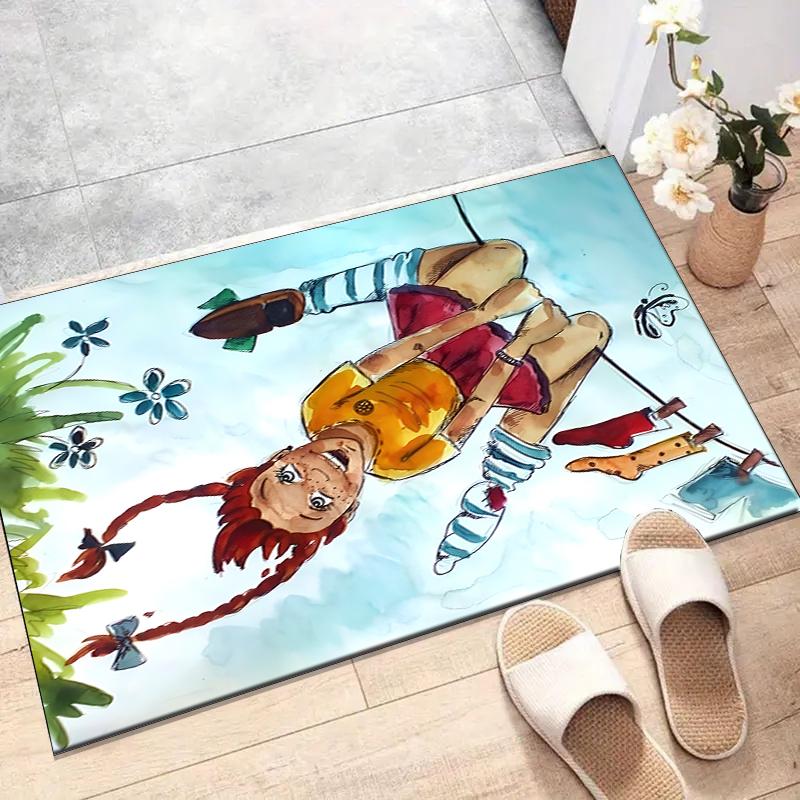 Pippi Langstrumpf Polyester Teppich, Weiche Indoor Matte für Bürostuhl, Wohnzimmer, Schreibtisch - Dekoratives Home Office Teppich Design