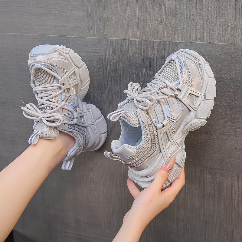 2025 summer new paris dad shoes women's thick sole heightening small mesh breathable sports casual white shoes