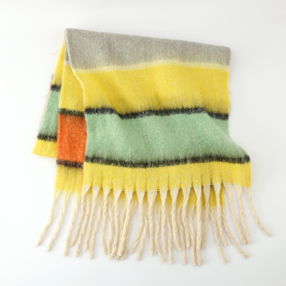 

Новая зимняя утолщенная пряжа-петля, полосатый шарф с бахромой-бородой, шаль. жёлтый