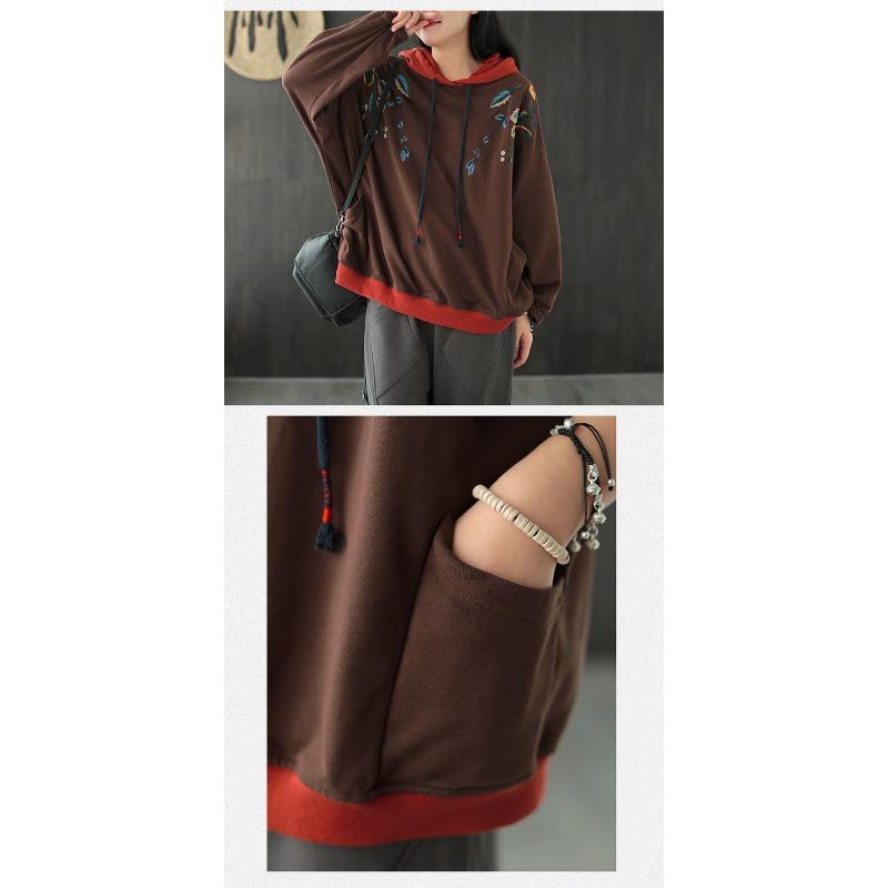Women S Plus Size Loose Pullover Hooded Sweatshirt With Embroidery