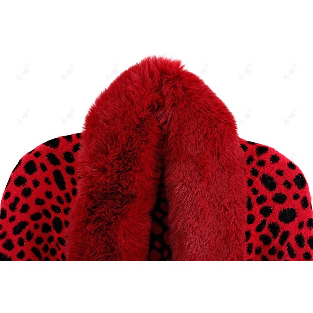 Autumn and Winter Imitation Mink Collar Pocket Sleeves Leopard Print Shawl Cape Fringed Scarf Jacket Women's Knitted Sweater