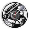 Baseball Player Silhouette Wall Art Clock Softball Vintage Vinyl Record Wall Clock Softball Club Sports Room Decor Baseball Gift