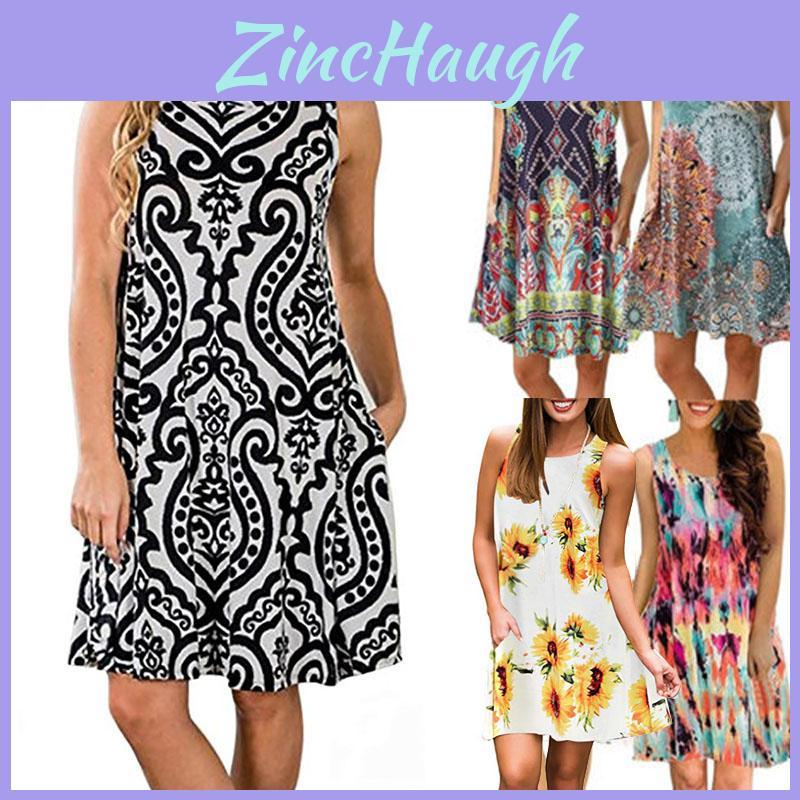 Women's Summer Boho Floral Tank Dress With Comfortable Loose Fit For Casual Beach Outings