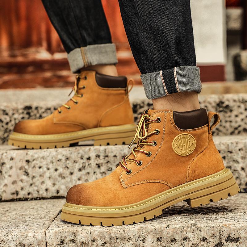 Fashion Luxury Brand Men Basic Boots Leather Fashion High Top Shoes Men All-match Men's Motorcycle Boots Handmade Mens Lace-Up Sneakers