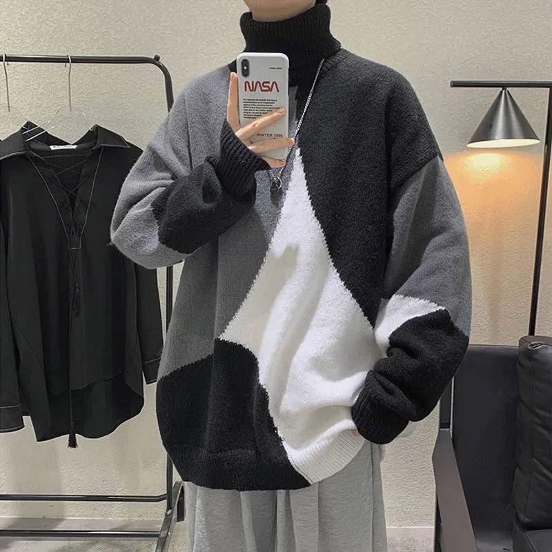 Turtleneck Sweater Men's Hong Kong Style Men's Knitwear Winter Sweater Thick Fashionable Loose Casual Outer Wear Sweater