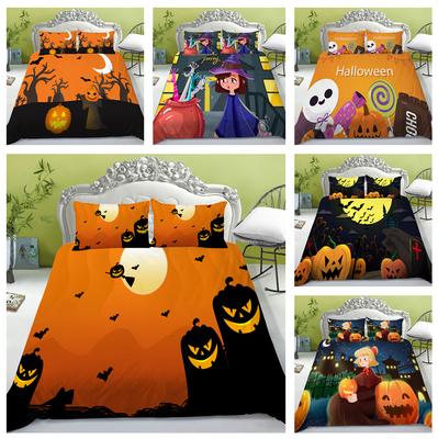 Halloween-Bettwäscheset für Zuhause, Kürbislampenmuster, Bettbezug und Kissenbezug 2/3, volle Größe, waschbar, bequeme Bettwäsche