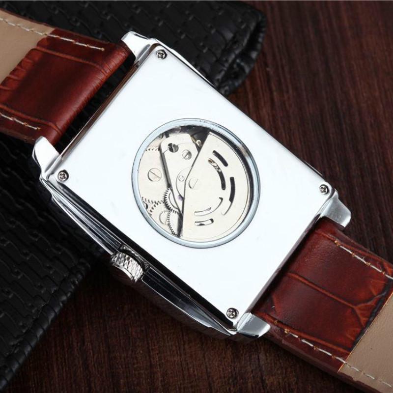 Orologio Uomo Al Quarzo Con Quadrante Rettangolare Trasparente: Cinturino In Pelle Marrone, Impermeabile 30m, Lancette Luminose - 5