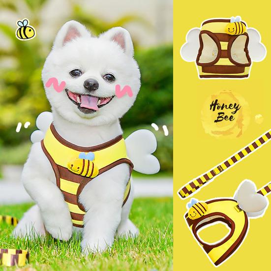 Bee Shaped Small Dog Harness And Leash Set Cartoon Puppy Walking Vest Harness with Wing for Small Dogs Cats
