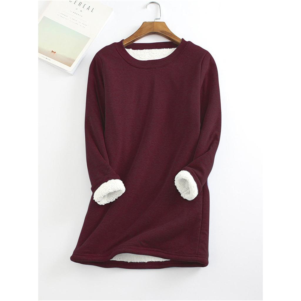 Plus Size Thickened Velvet Warm Tops Women Winter Casual Bottoming Fleece T Shirt Solid Color O-Neck Sweatershirts