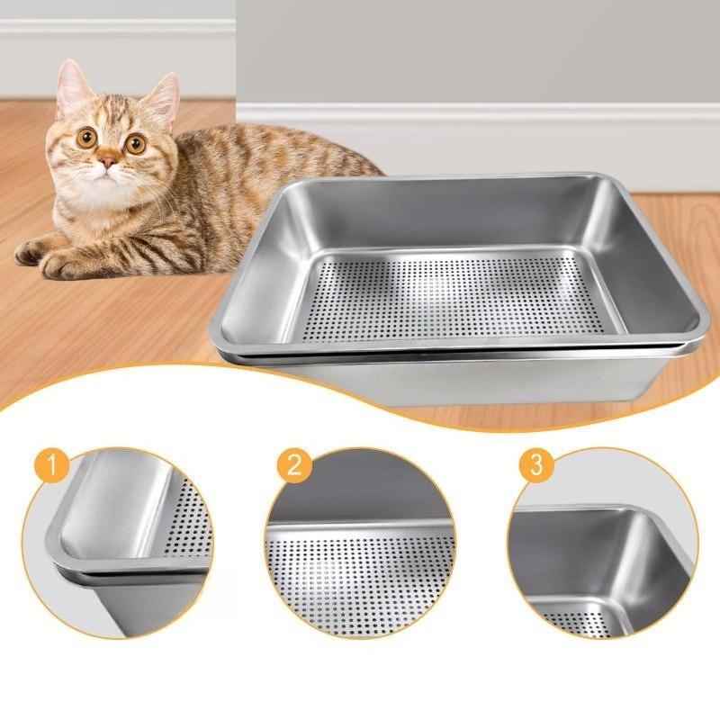 Open Type Cat Litter Box Litter Tray Detachable Stainless Steel Kitten Litter Bedpan Indoor Cats Toilet Pet Supplies
