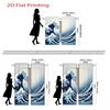 Set Of 2 Flat Printing Blue White Wave Japanese Style Curtains Polyester Fabric Semi Curtain Light Filtering Made With Rod Pocket