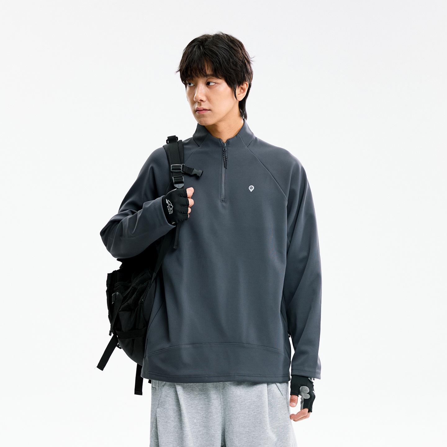 

Men s Autumn Long Sleeve Stand Collar Cycling Shirt with Multi-Pockets, Black/Grey. XL чорний