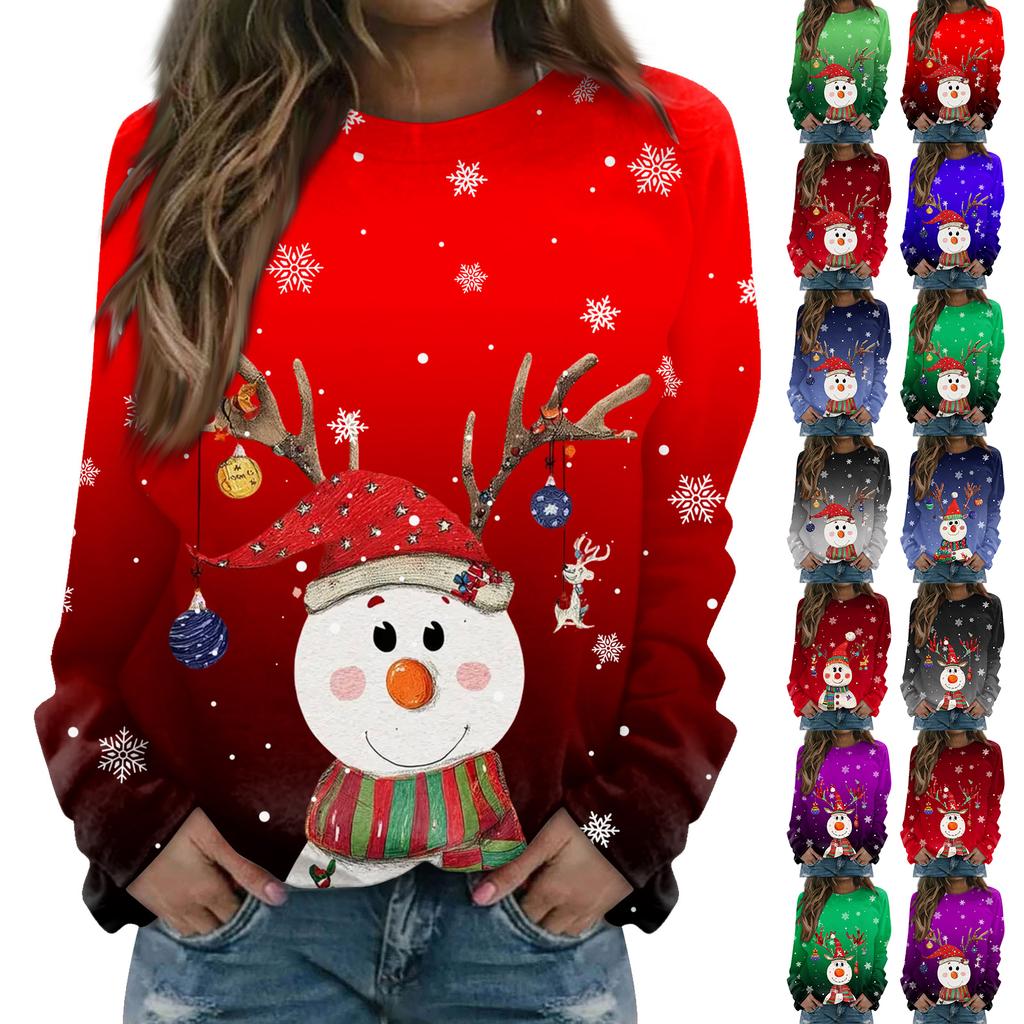 Women's Fashion Casual Long Sleeve Christmas Printed Neck Sweatshirt Top
