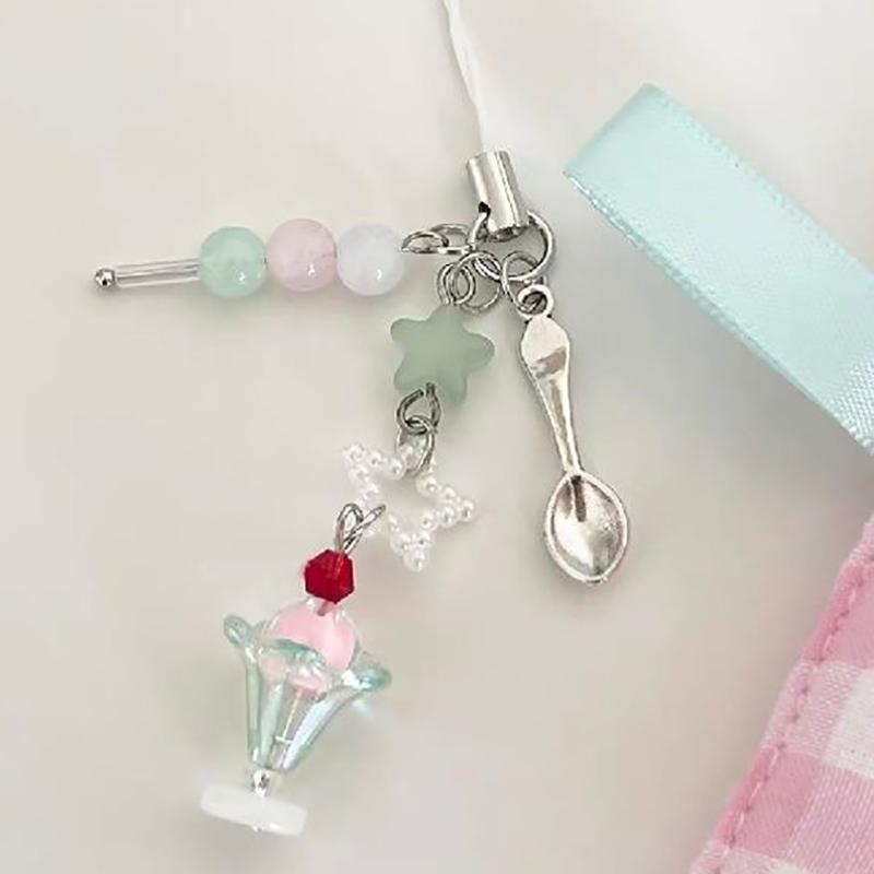 

Трехцветный кулон для мобильного телефона с мороженым и газировкой, подвеска для наушников ручной работы с девчачьим сердечком, цепочка для телефона, сумка, кулон, брелок