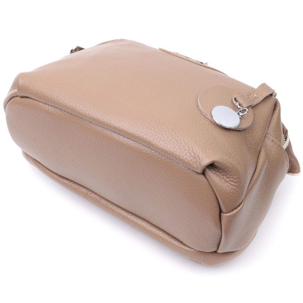 Alltagstasche mit zwei Fächern aus echtem Leder Vintage 22594 Beige