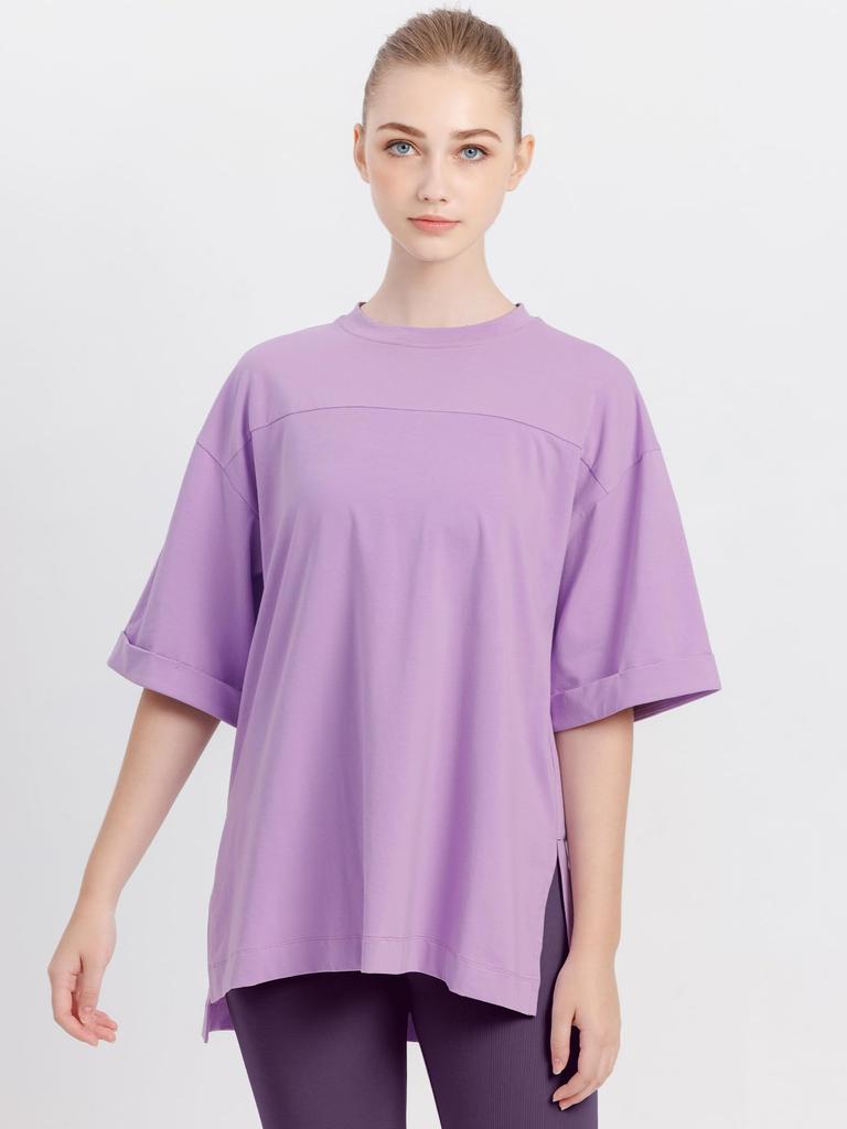 York BIG Tee Yoga Wear Short Quick Body Long Length M Size [Lupa] T-Shirt, Women's, Sleeve, Absorbent, Drying, Coverage, / Lavender,