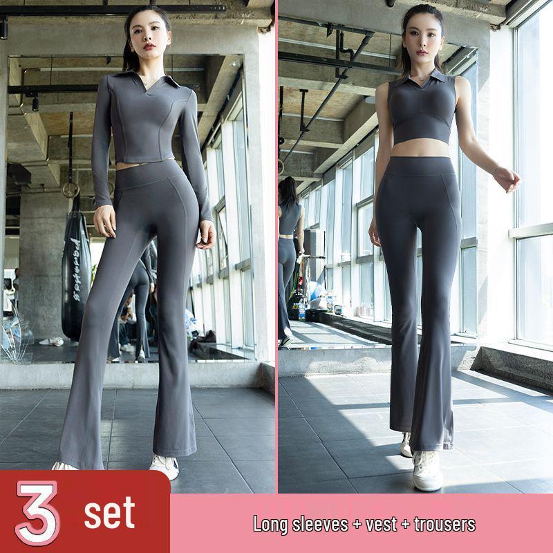 Women's Professional Yoga Suit with Chest Pads – Summer Pilates Training, Lapel, Long Sleeves, Outdoor-Ready Tight-Fitting Fitness Wear