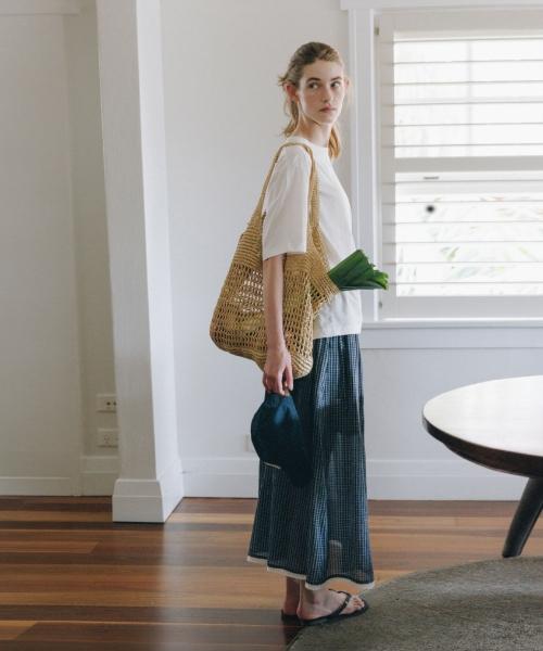 Depound Check Shirred Long Skirt [Navy]