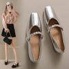 Neue Strass-Einwort-Einzelschuhe Damen quadratische Zehenpartie niedriger Absatz elegant glänzend vielseitige flache Schuhe Temperament Damenschuhe