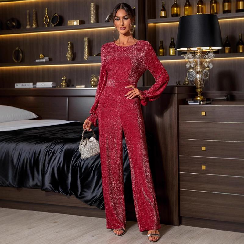 Elegant Backless Jumpsuit with High Waist and Long Sleeves