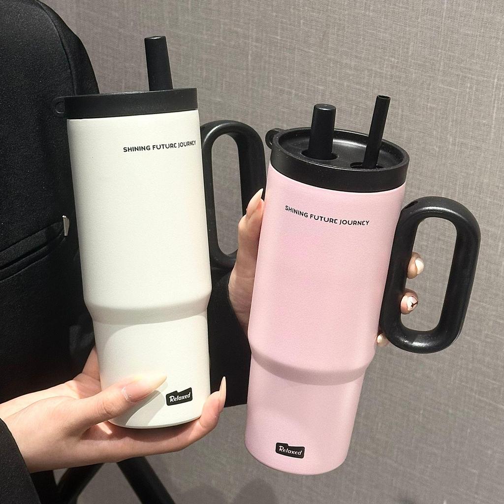 316 Stainless Steel Insulated Water Cup with Straw, Large Capacity, Handle, Portable Tea Container for Outdoor/Car Use