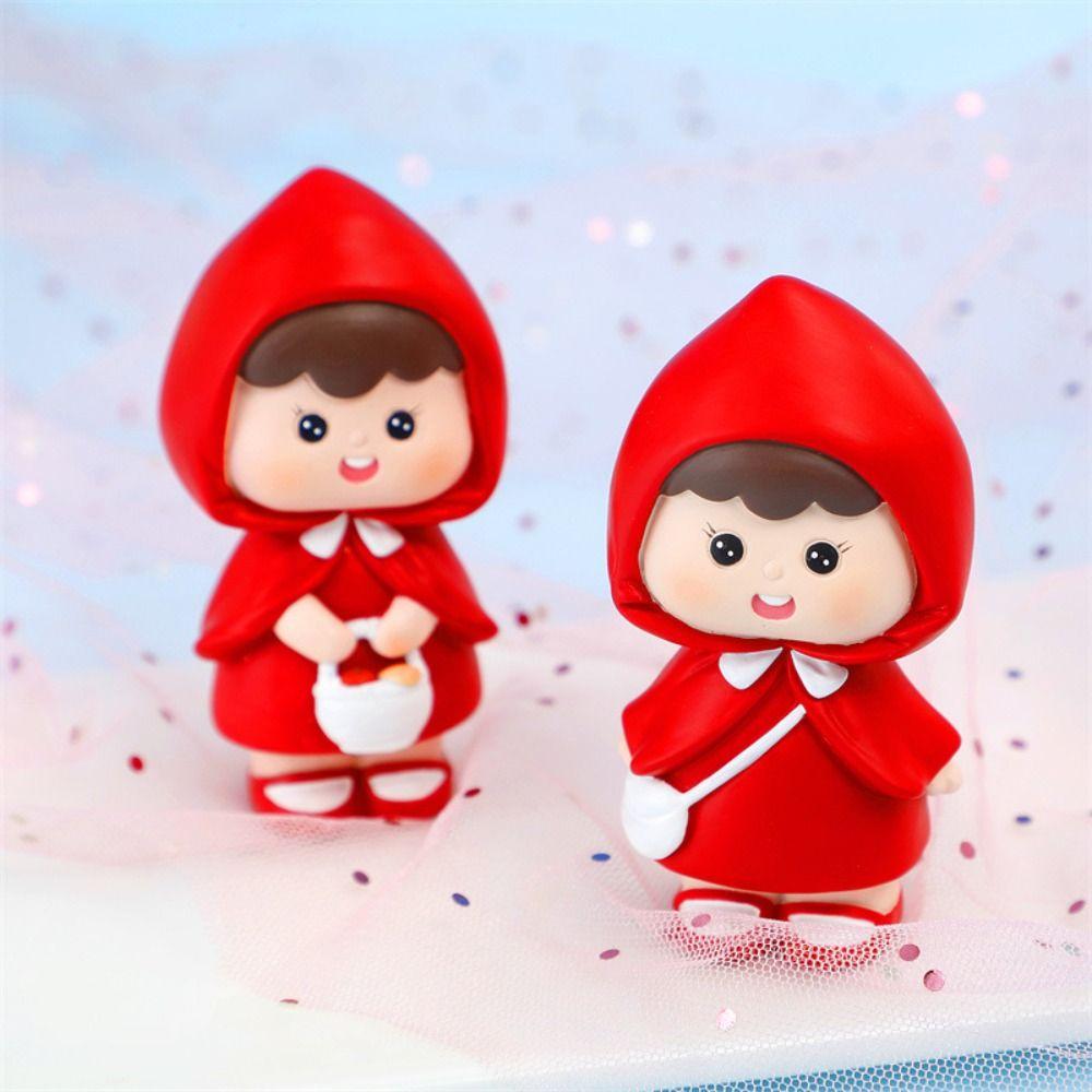 

Red Hat Cartoon Girl Figurines Cute Desk Ornament Gift Girl Statue Hone Decoration
