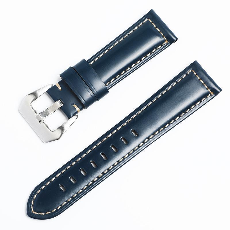Pena Leather Strap Oil Wax First Layer Cowhide Open Edge Bead Sports Bracelet 22/24mm Watch Strap
