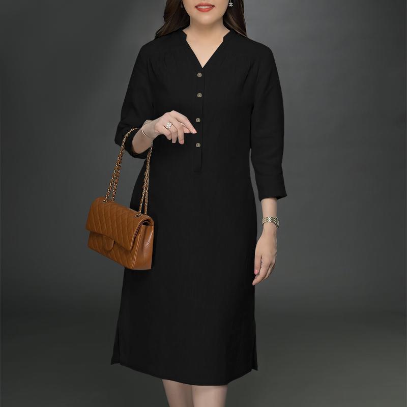 

ZANZEA Женское повседневное платье с V-образным вырезом, однотонное, с рукавами 3/4, свободного кроя XL чёрный