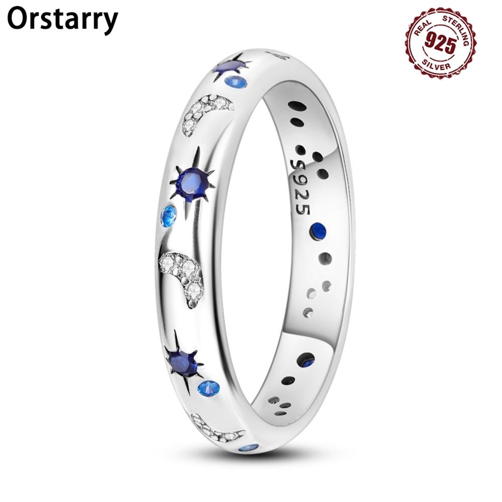 Orstarry S925 Silver Sparkling Starry Night Closed Ring For Women Finger Ring Personality Jewelry Party Trendy Gifts