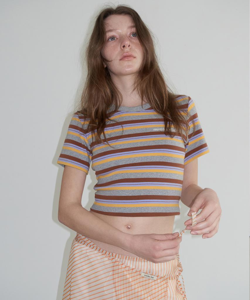 Obeodyupeulleeo Stripe Crop T-Shirt_Melange Gray