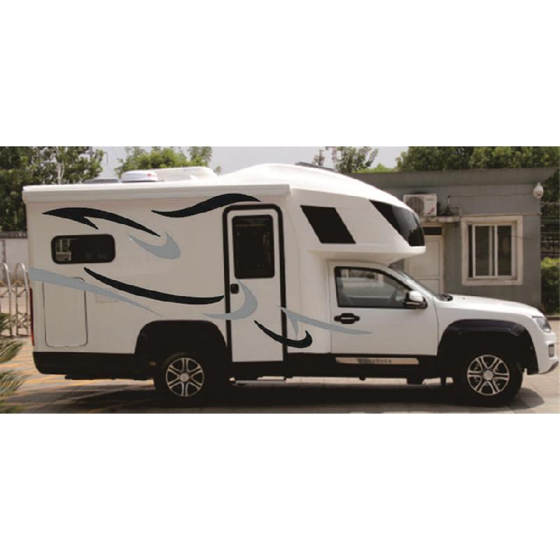 Stripes Graphics (Two side)+Back Body Coconut Tree Style Vinyl Graphics Kit Decals Car Stickers for Caravan Travel Trailer Camper Van