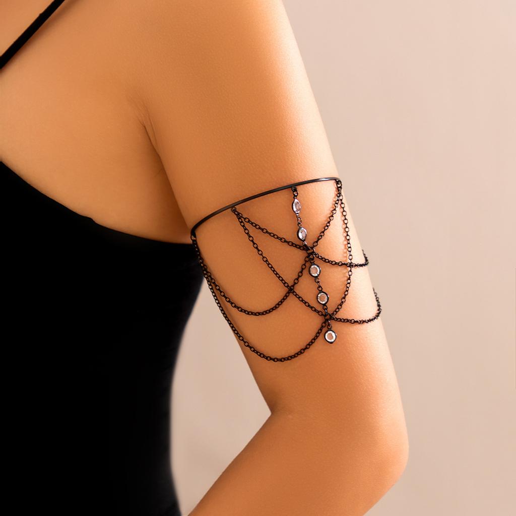 Personalized Ethnic Style Metal Chain Imitation Pearl Arm Bracelet, Star-shaped Niche Sequined Fringed Open Arm Ring