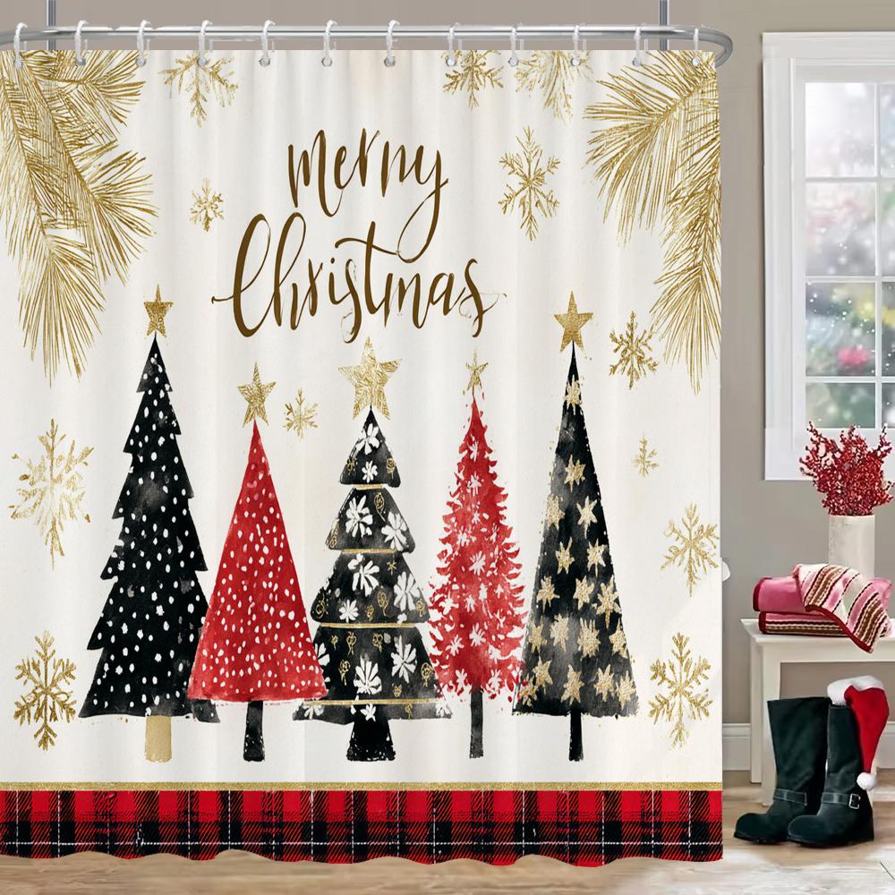 Merry Christmas Shower Curtain, Bathroom Decor Christmas snowflake Shower Curtain, home decoration Christmas Curtain with Hooks