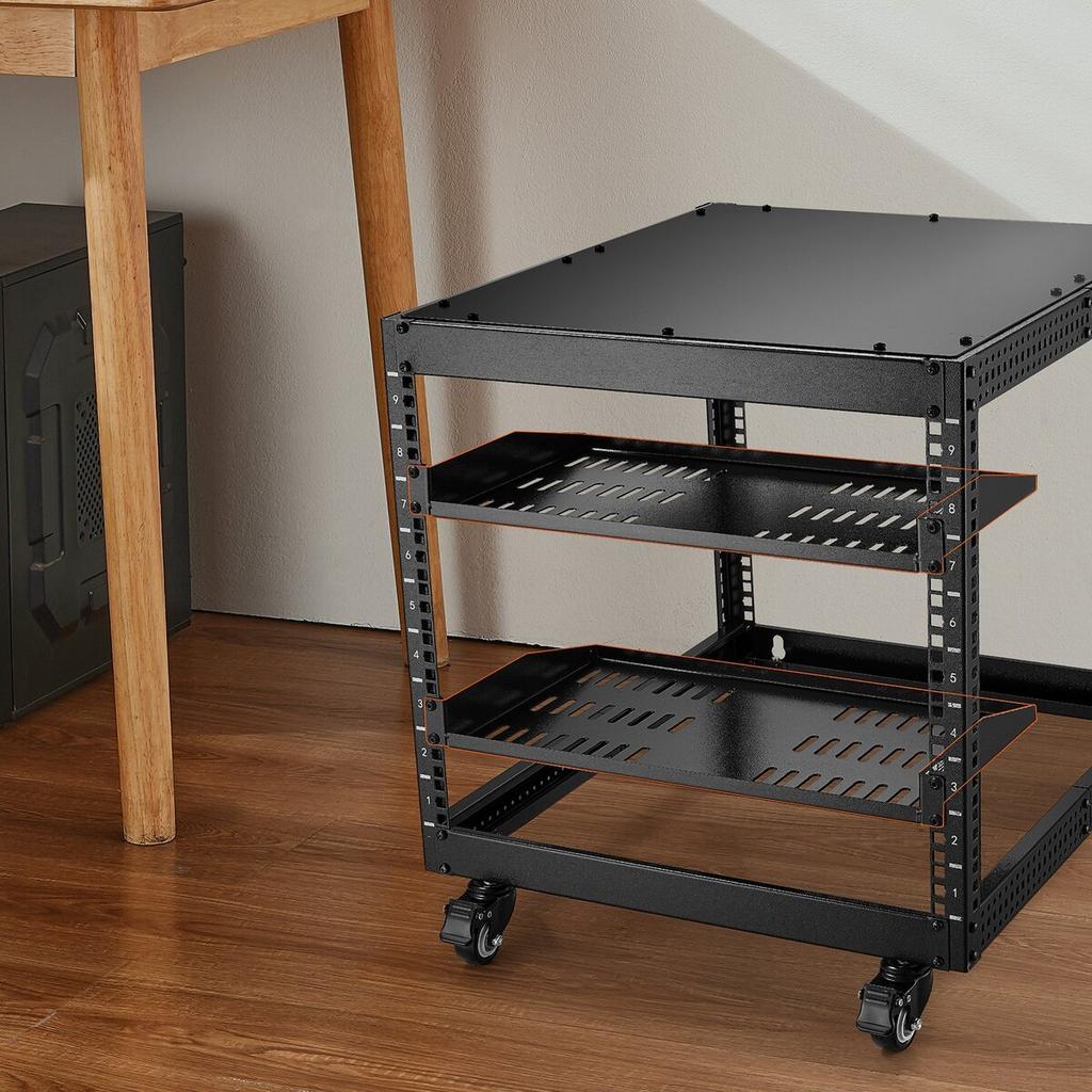 2PCS 1U Server Rack Shelf 10"/254 mm Depth Vented Rack Mount Shelf Tray