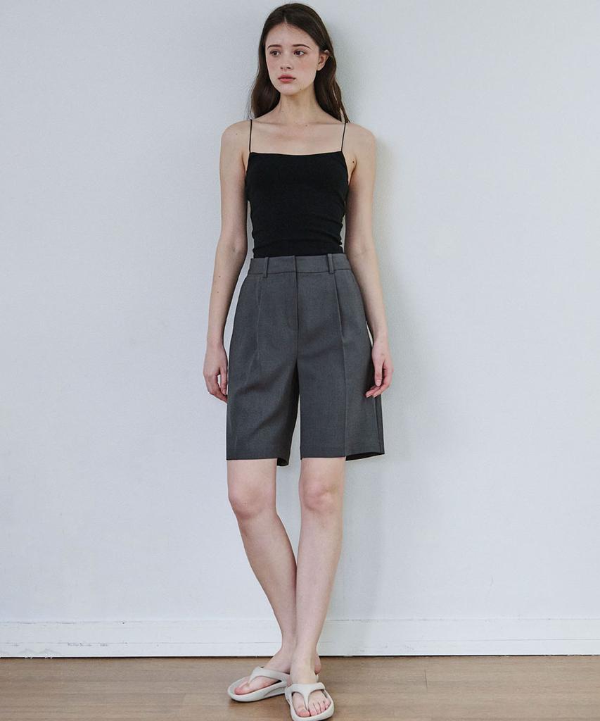 MALOUPE 2211 Single-Pleat Half Pants (Dark Gray)