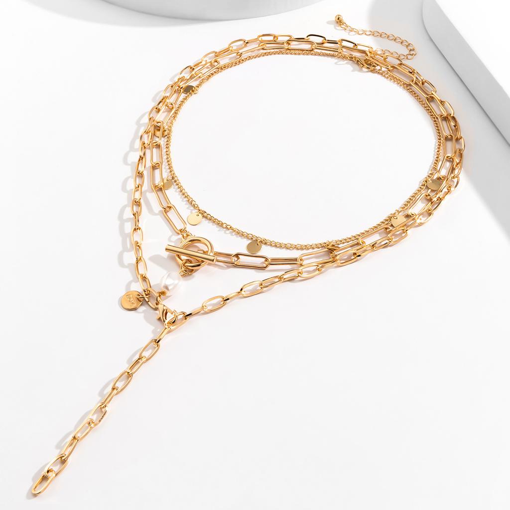 Geometric Tassel Sequins Versatile OT Buckle Necklace, Simple Pearl Pendant, Long Necklace for Women