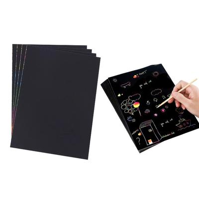 20 Stück 16/32K Kratzbilderpapier mit Bambusstock Schwarzes Zeichenpapier DIY Kreatives Regenbogen Magisches Graffiti Kunst Malset